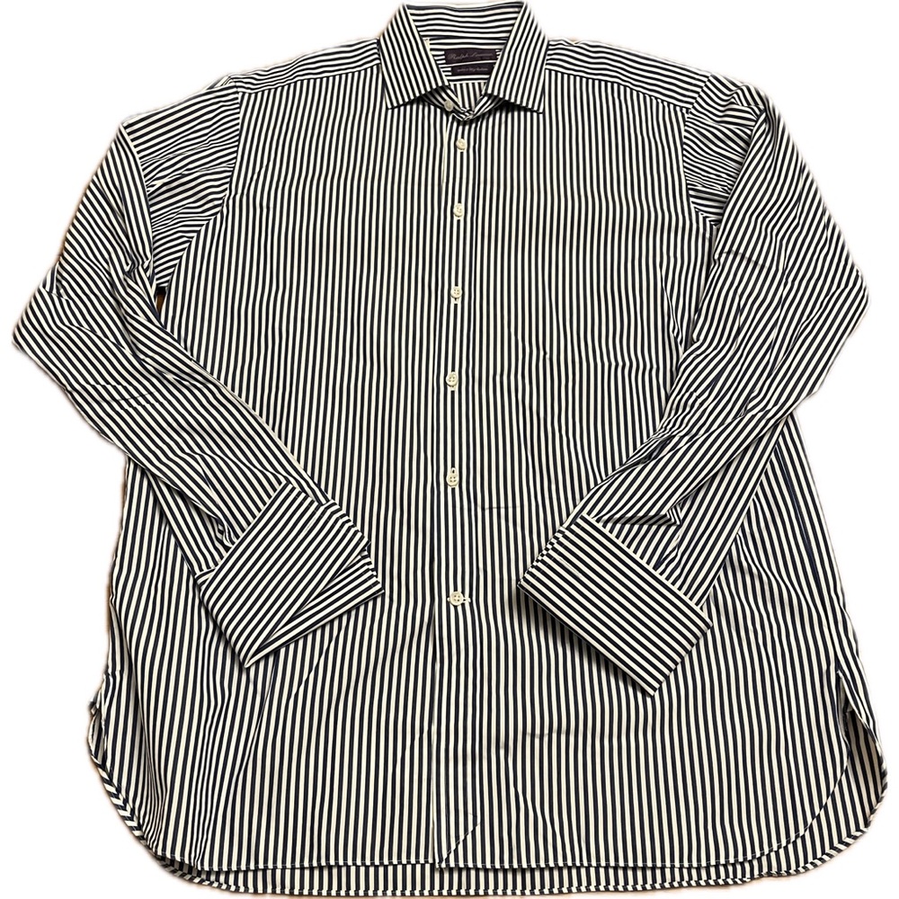 Ralph Lauren Purple Label French Cuff Shirt Sz 16 Navy & White Stripes